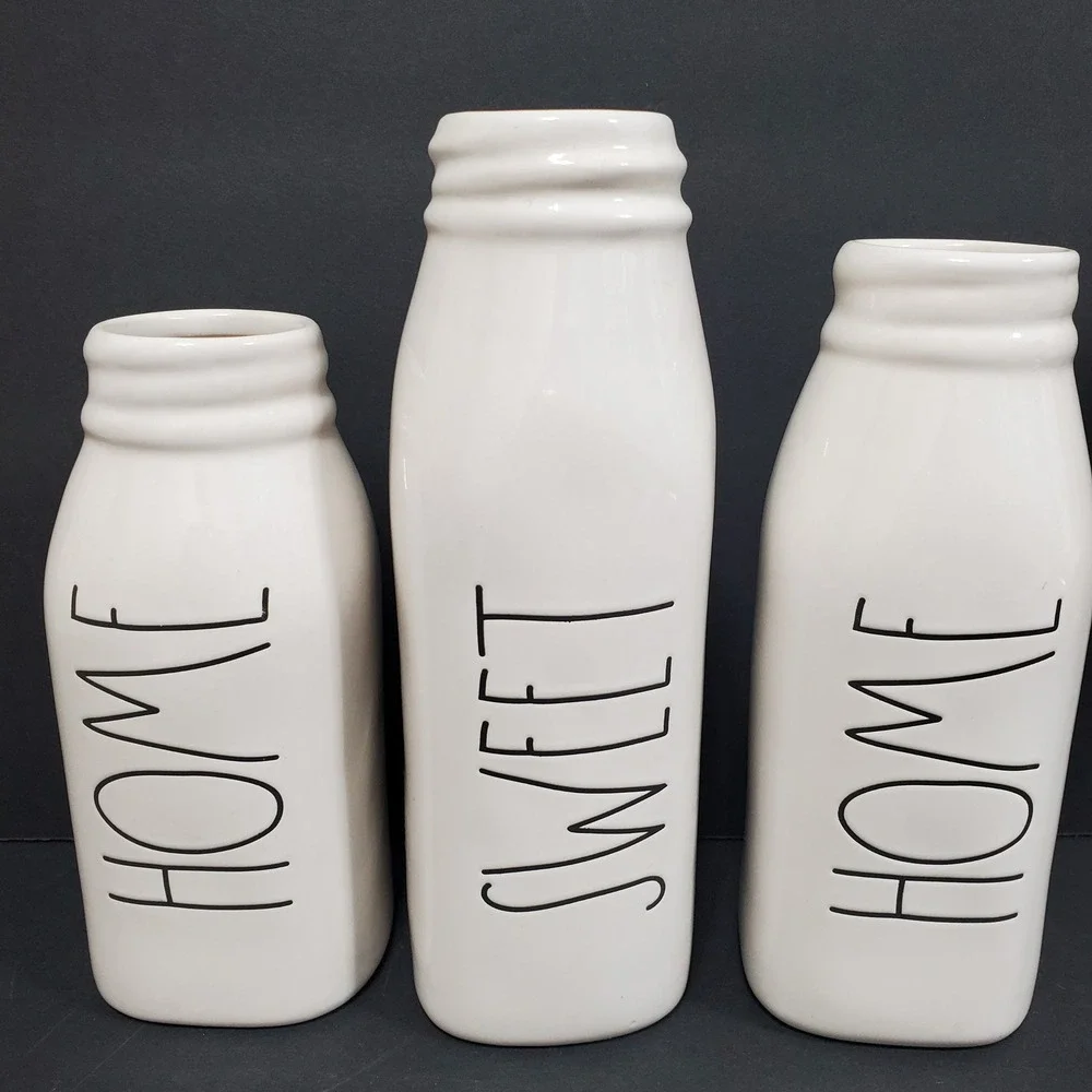 Rae Dunn Milk Bottle Vases Home Decor OS White Excellent Home Sweet Home Set 3